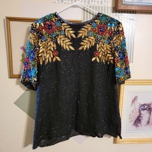 Vintage | 80s 90s Beaded Silk Top